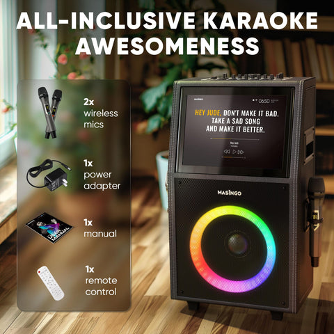 Professional Karaoke Machine with Lyrics Display Screen for Adults, 2 Wireless Microphones, LED Lights, Bluetooth Portable PA Speaker System with Upgraded Built in 15" Tablet & WiFi, Allegro X8 2.0