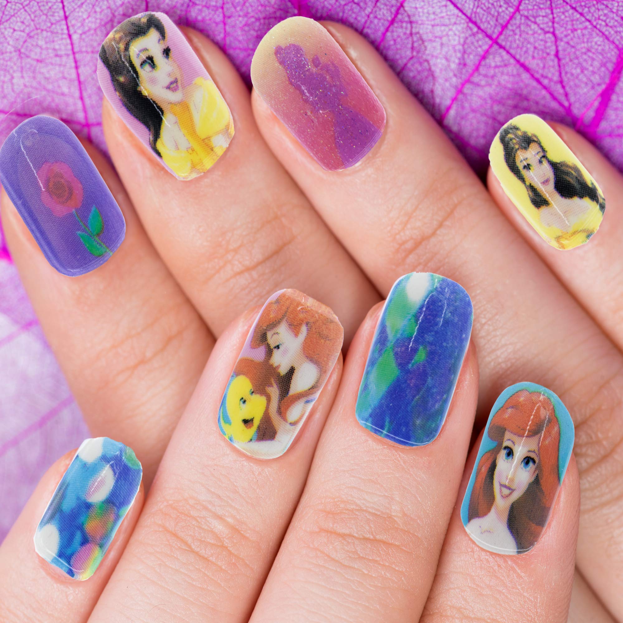 Disney Princess - Townley Girl 48 Pcs Press-On Nails Artificial False Nails Set for Girls, Kids with Pre-Glue Full Cover Acrylic Nail Tip Kit, Ages 6+ for Parties, Sleepovers and Makeovers