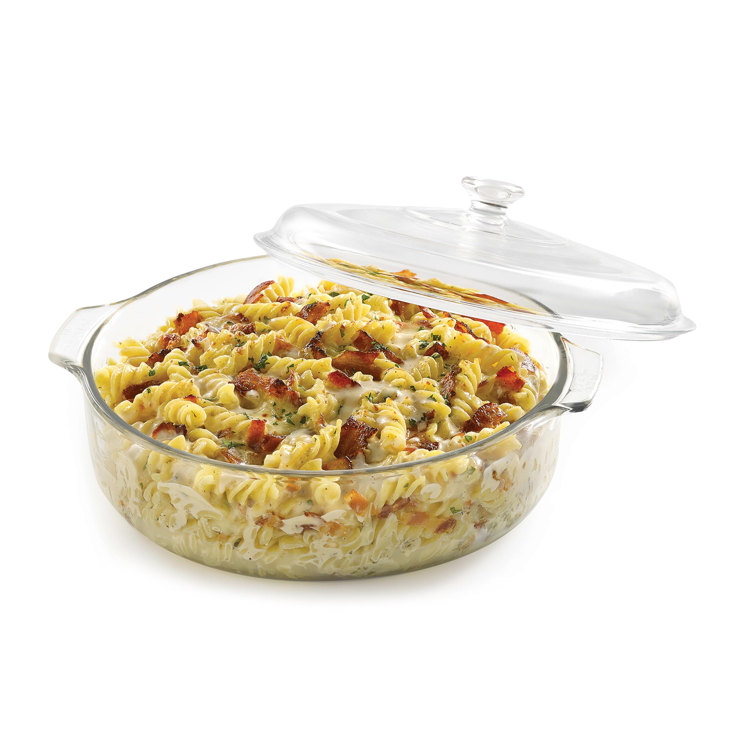 Libbey Round Casserole Dish with Lid, Elegant Glass Bakeware with Lids Stackable, Round Casserole Dishes for Oven, Refrigerator, Microwave, and More