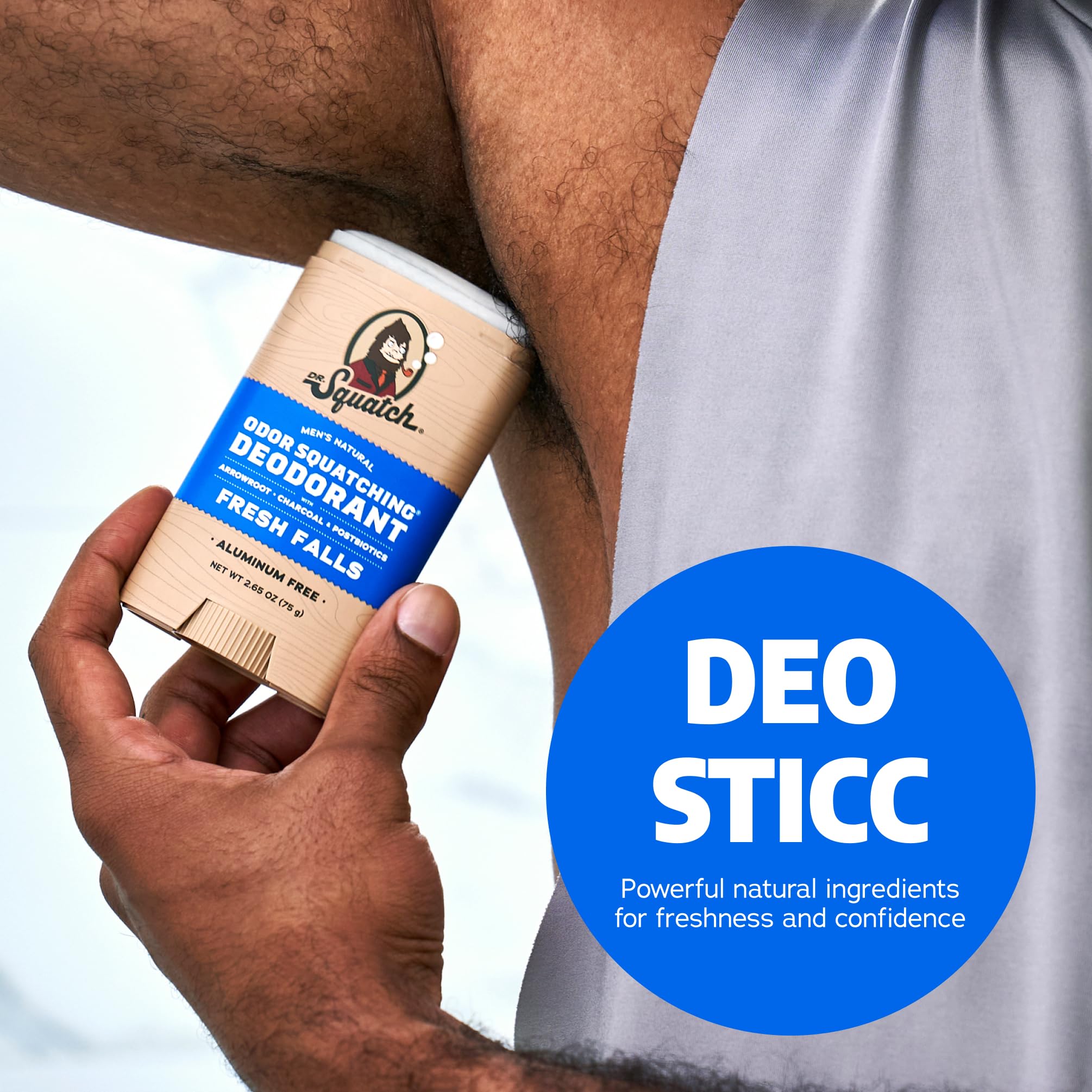 Dr. Squatch Natural Men’s Deodorant – Aluminum Free Natural Deodorant Men with Charcoal & Postbiotics for 72-Hour Odor Protection – Fresh Falls, 2.65oz Stick