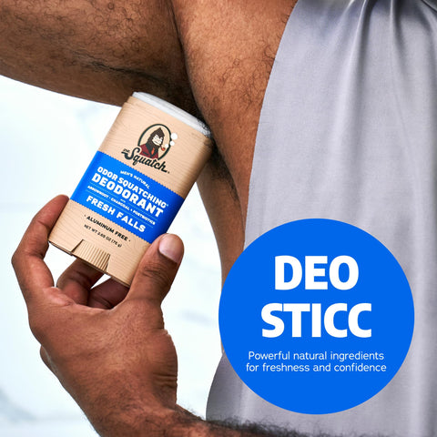 Dr. Squatch Natural Men’s Deodorant – Aluminum Free Natural Deodorant Men with Charcoal & Postbiotics for 72-Hour Odor Protection – Fresh Falls, 2.65oz Stick