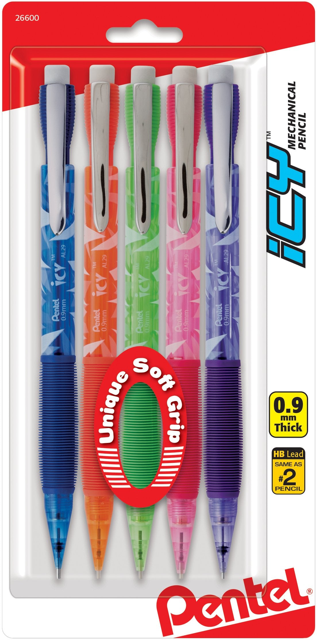 Pentel .9mm 5/Pkg-Icy Mechanicl Pencil Mechanical Pencil (AL29TBP5M)
