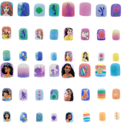 Disney Princess - Townley Girl 48 Pcs Press-On Nails Artificial False Nails Set for Girls, Kids with Pre-Glue Full Cover Acrylic Nail Tip Kit, Ages 6+ for Parties, Sleepovers and Makeovers
