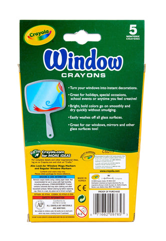Crayola Washable Window Crayons, Glass and Window Art Supplies, Assorted Colors, 5 Count, Gift for Boys & Girls