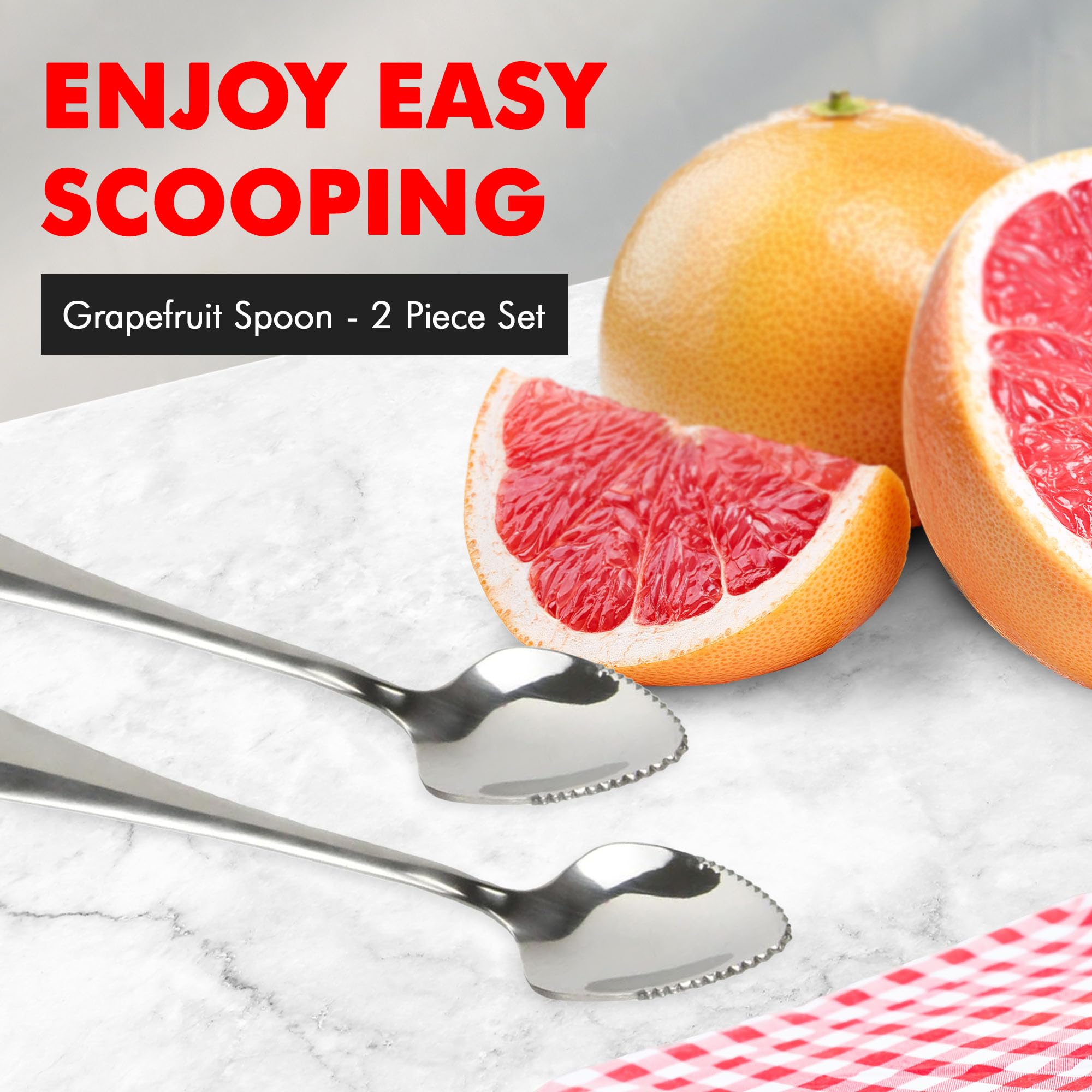 Chef Craft - Select Serrated Grapefruit Spoon, 6.5 Inches 2 Piece Set of Grapefruit Spoons with Serrated Edge, Stainless Steel, Dishwasher-Safe