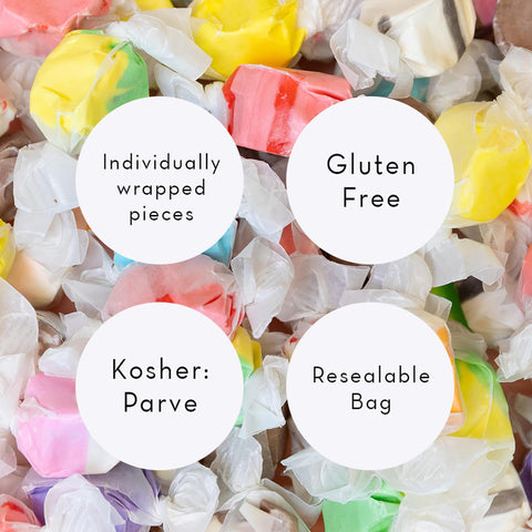 Sweet Candy Company Salt Water Taffy Individually Wrapped - Salt Water Taffy Candy Bulk, Old Fashioned Assorted Flavors, Soft and Chewy Candy Mix, Gluten Free Variety Pack - 24 oz Bag