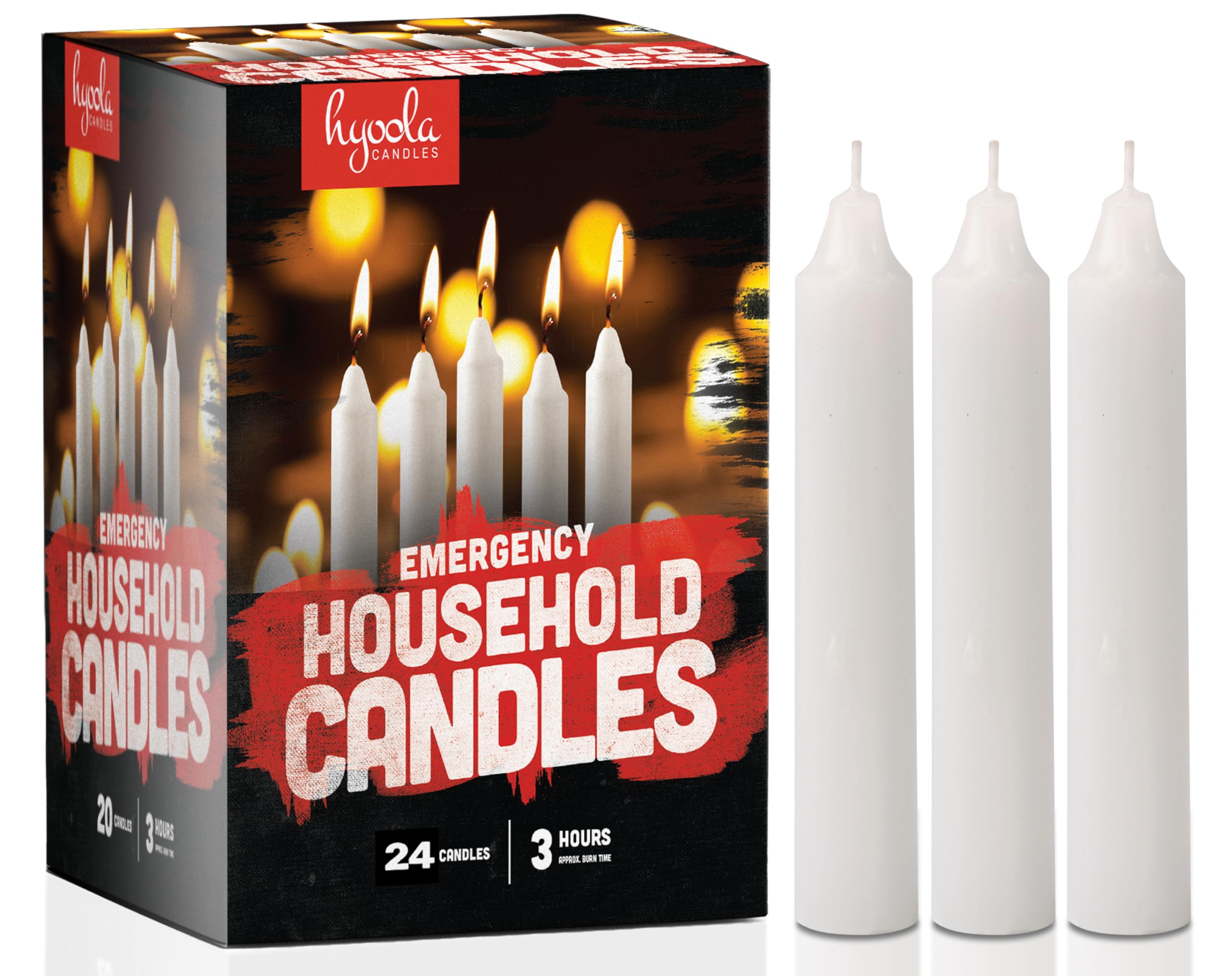Hyoola Emergency Candles, White Short Tapers, Unscented Emergency Candle for Home and Emergencies Kit (Pack of 24)