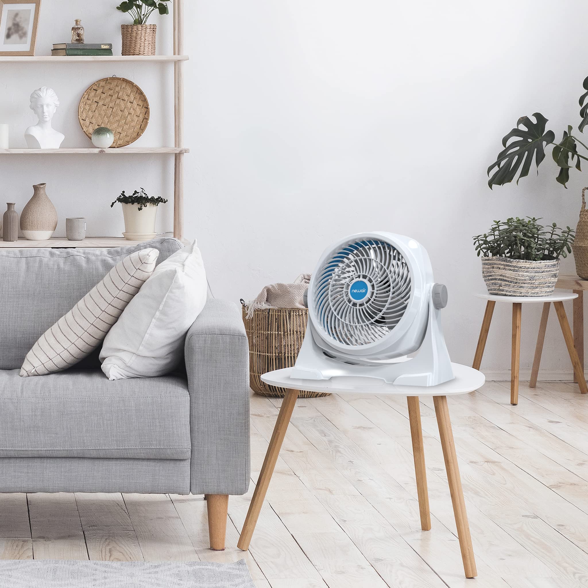 NewAir 12-inch Powerful Air Circulator Portable Fan in White | Wall Mountable, 360° Pivot, Up to 40 ft. of High Air Flow at 1010 CFM, Small Table Desk Fan | Home, Office, Bedroom, White Noise