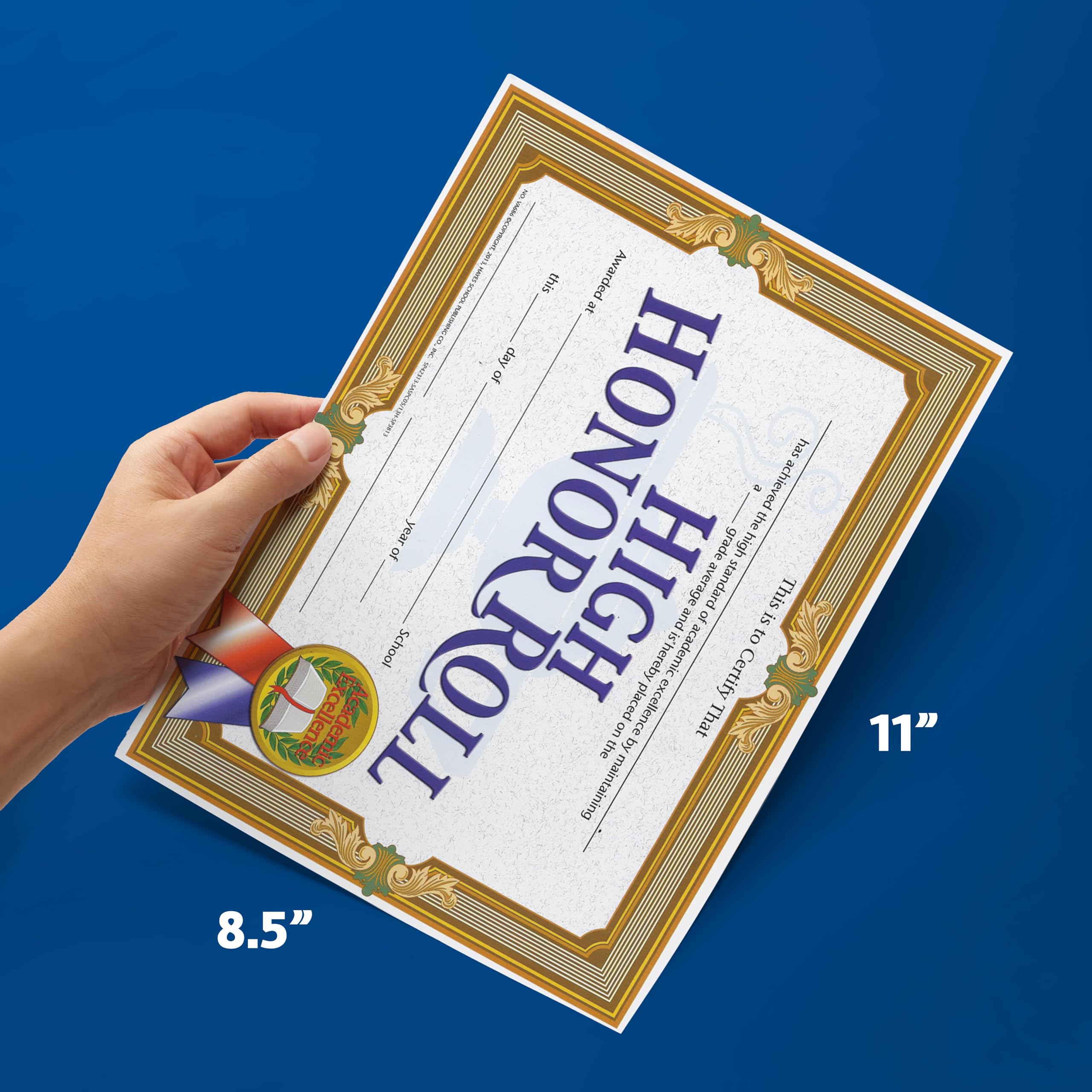 Hayes High Honor Roll Certificates, Academic Excellence Awards for Students, Customizable Award for Students, Kids, and Children, Full-Color Elegant Gold Frame Design, 8.5" x 11" - 30 Pack