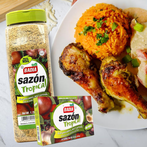 Badia Sazon Tropical, 3.52 oz - Authentic Latin & Caribbean Flavors for Savory and Aromatic Dishes, No MSG