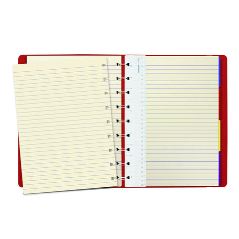 FILOFAX REFILLABLE NOTEBOOK CLASSIC, 9.25" x 7.25" Red - Elegant leather-look cover with moveable pages - Elastic closure, index, pocket and page marker (B115902U)