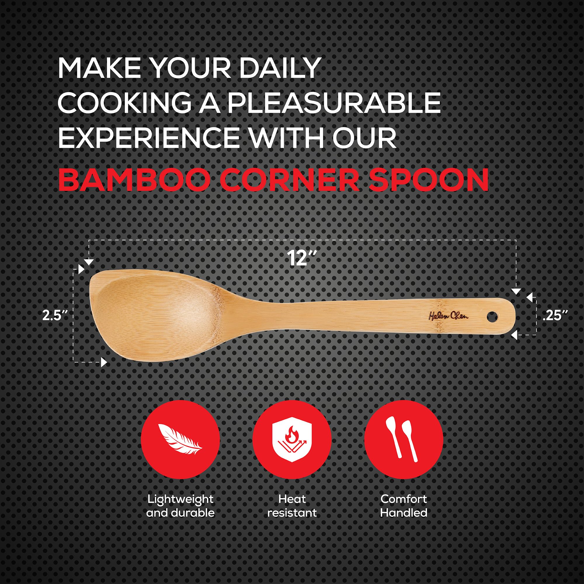 Helen’s Asian Kitchen Bamboo Kitchen Corner Spoon Cooking Utensil, 12-Inch