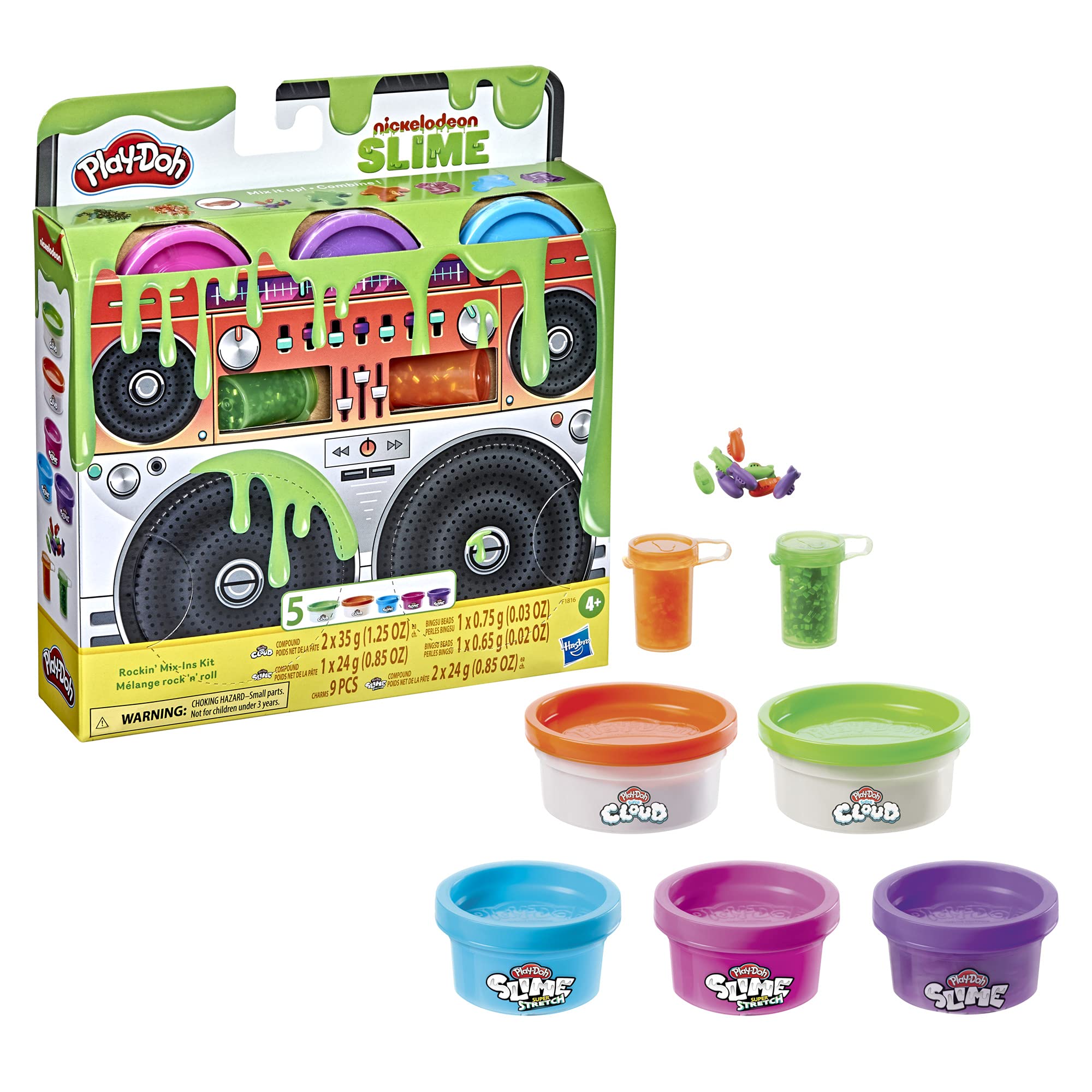 Play-Doh Nickelodeon Slime Rockin' Mix-ins Kit for Kids 4 Years and Up with 5 Colors and 3 Mix-in Bead Varieties, Non-Toxic