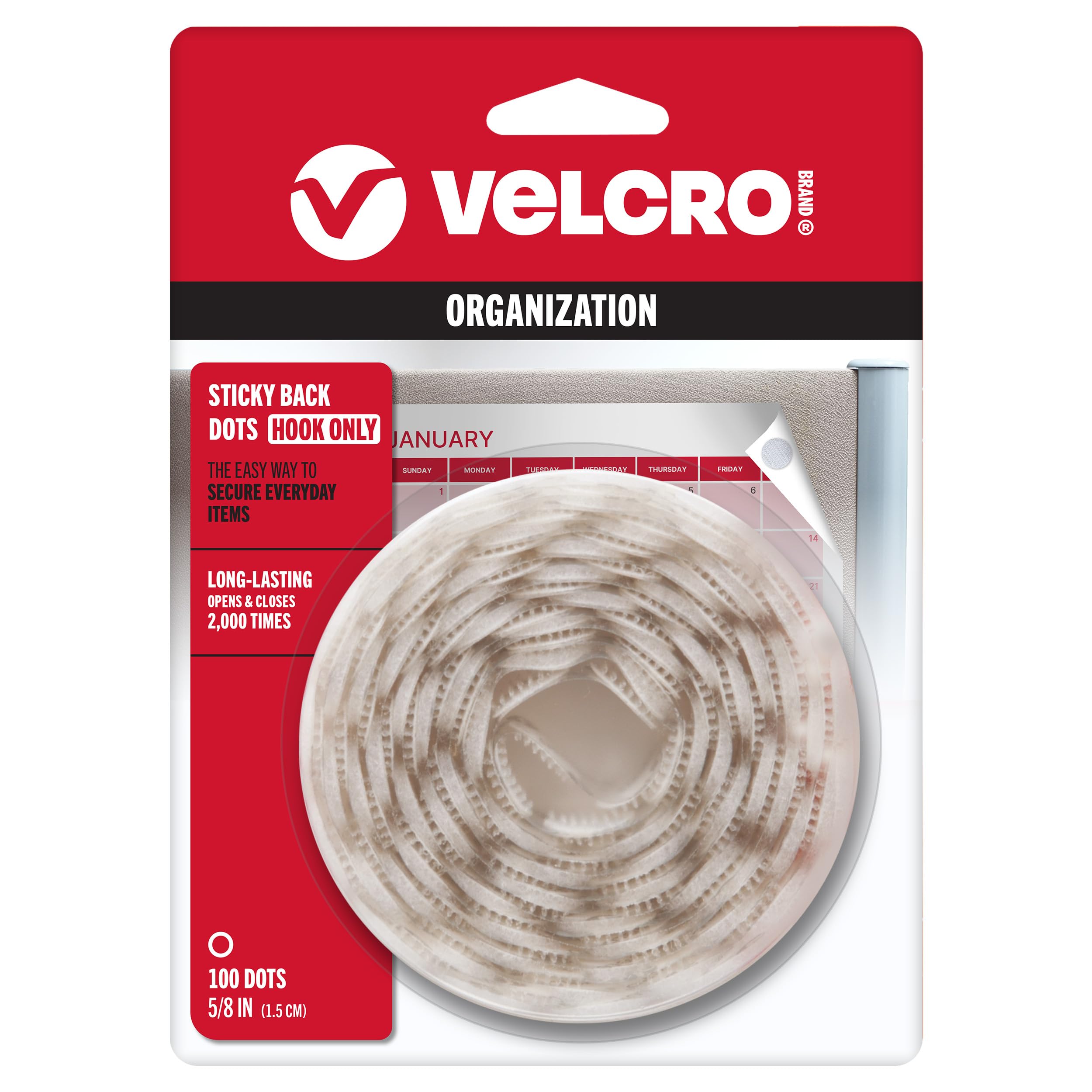 VELCRO Brand - Sticky Back Fasteners, Hook Side Only | Perfect for Home or Office | 5/8in Coins | Pack of 100 | White
