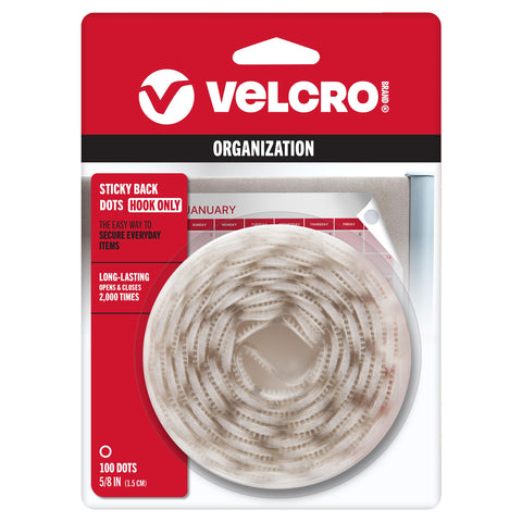 VELCRO Brand - Sticky Back Fasteners, Hook Side Only | Perfect for Home or Office | 5/8in Coins | Pack of 100 | White