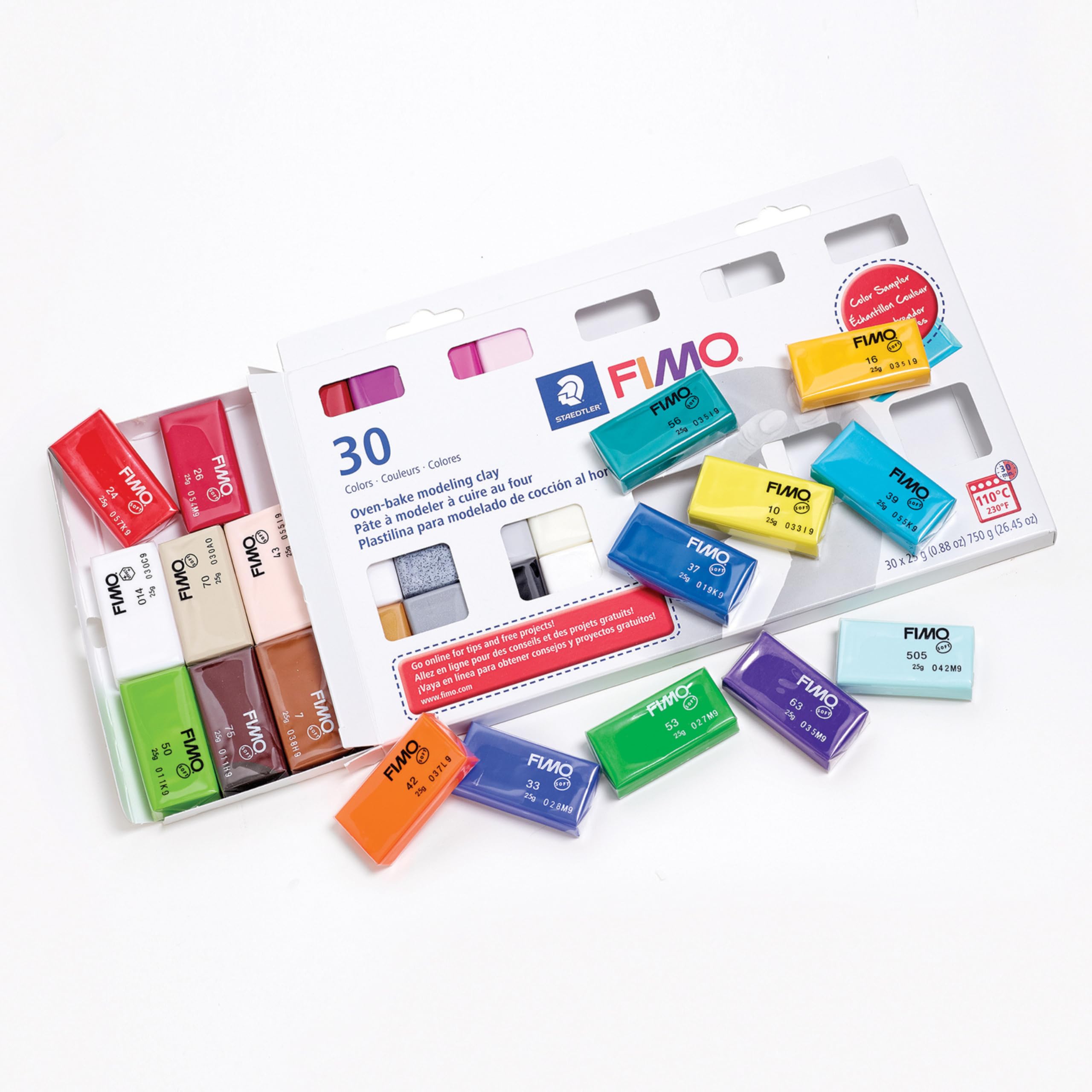 STAEDTLER FIMO Soft Oven-Bake Polymer Clay - Assorted Colors Sampler: 30 x 25g Half Blocks - Starter Kit for Modelling, Jewelry Making, Sculpting, Non-Toxic, Adult Arts and Crafts Supplies & Hobbies