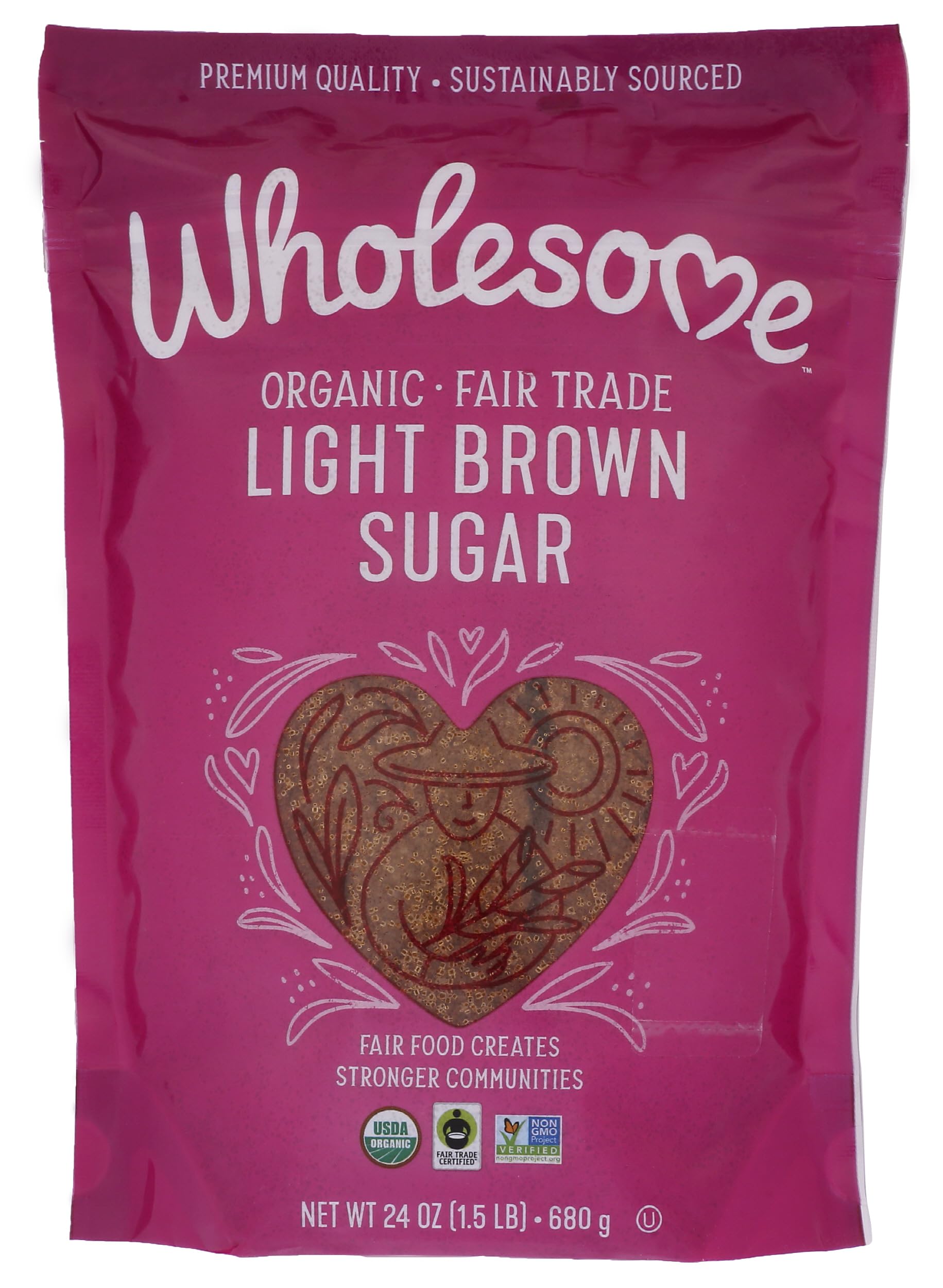 Wholesome Sweeteners 24-Ounce Organic Light Brown Sugar, Fair Trade, Non GMO, Gluten Free & Vegan, Sugar for Baking and Glazing, 1 Pack