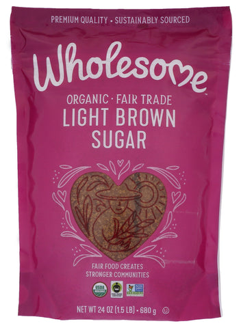 Wholesome Sweeteners 24-Ounce Organic Light Brown Sugar, Fair Trade, Non GMO, Gluten Free & Vegan, Sugar for Baking and Glazing, 1 Pack