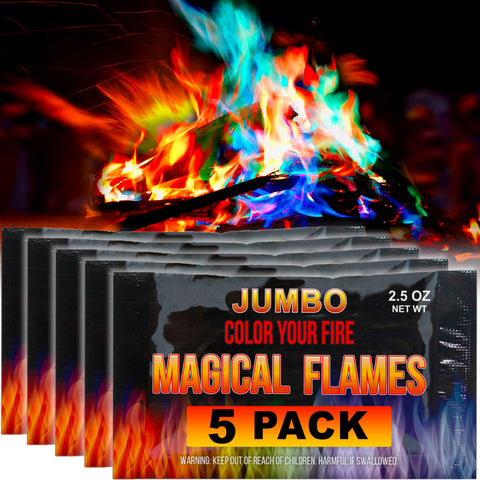 Magical Flames Fire Color Packets (Jumbo 5 Pack), Vibrant Multi-Color Fire for Fire Pits, Campfires, Bonfires & Fireplaces - Camping Essentials & Outdoor Party Accessories