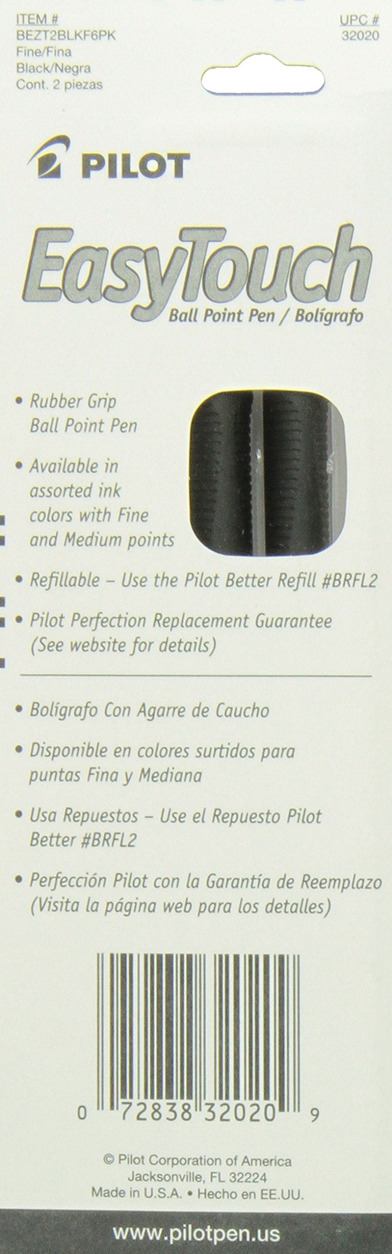 PILOT EasyTouch Ballpoint Stick Pens, Fine Point, Black Ink, 2-Pack (32020)