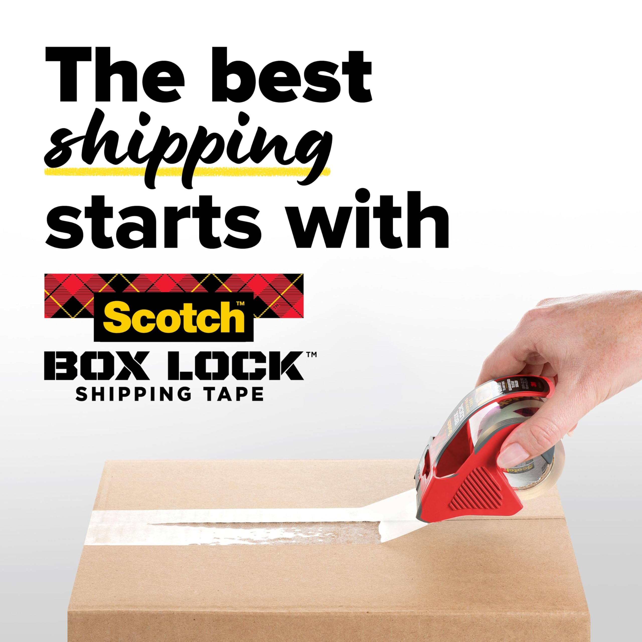 Scotch Box Lock Packing Tape, Clear, Extreme Grip Box Packaging Tape for Shipping and Mailing, 1.88 in. x 54.6 yd, 1 Roll with Dispenser
