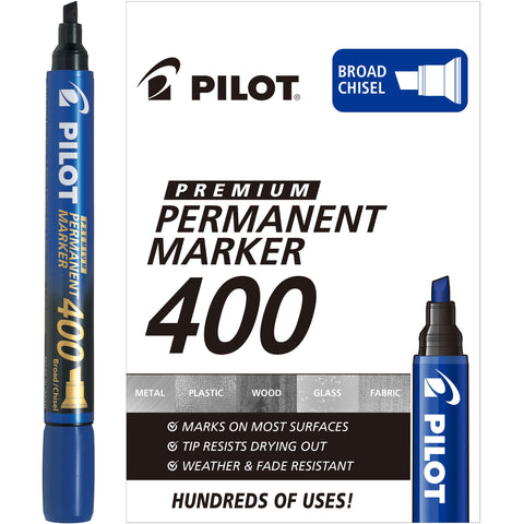 PILOT Premium 400 Permanent Markers, Broad Point Chisel Tip, Blue Ink, Box of 12 (SA4-BLU)