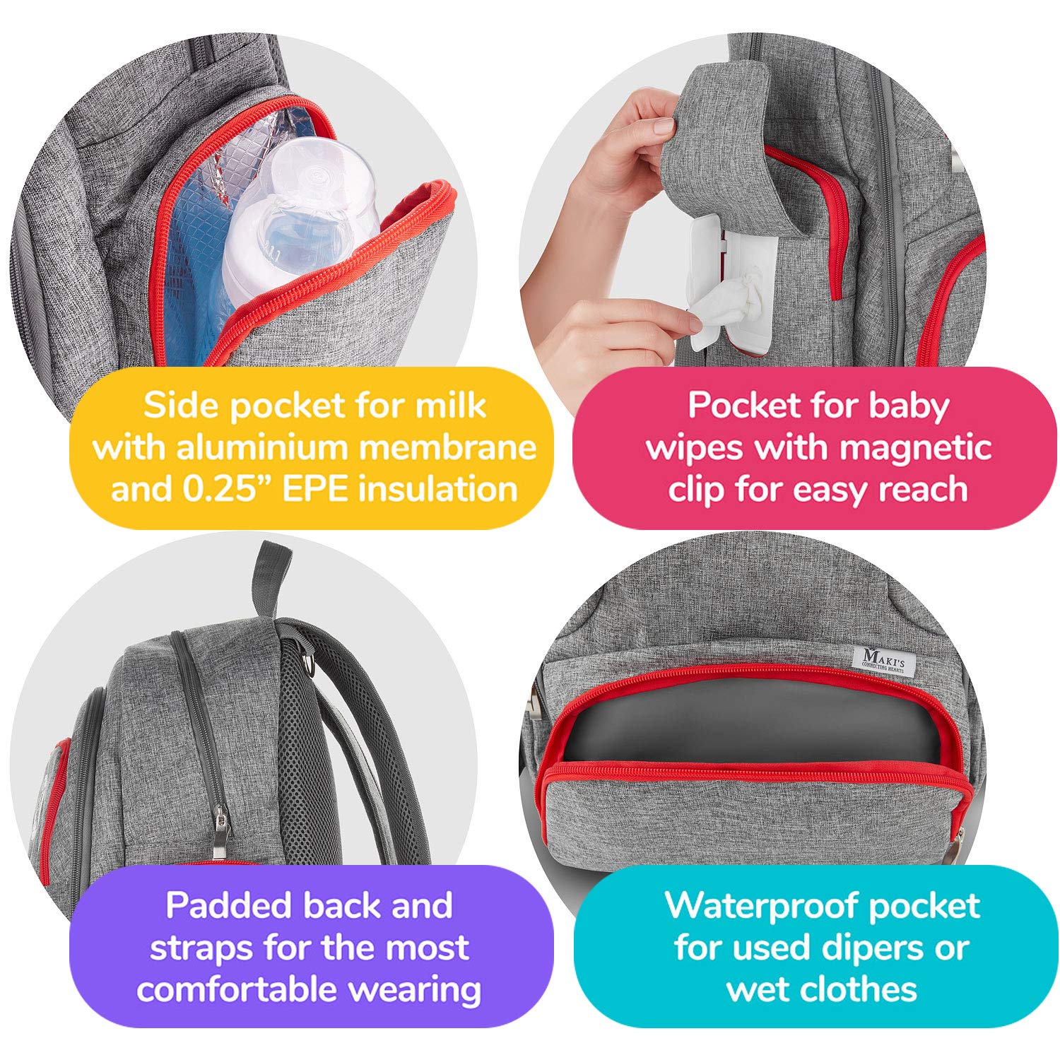 Diaper Bag Backpack with YKK Zippers for Girls and Boys, Large Waterproof Organizer with Stroller Straps, Wipes Pocket and Infant Changing Pad - Perfect for Baby Showers