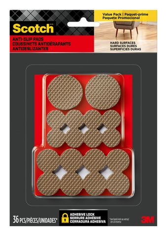 Scotch Gripping Pads Value Pack, Round, Brown, Assorted Sizes, 36 Pads/Pack (SP941-NA)