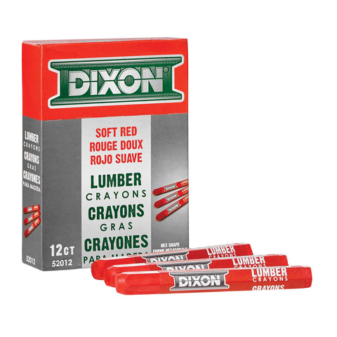Dixon Industrial Lumber Marking Crayons, 4.5" x 1/2" Hex, Soft-Red, 12-Pack (52012)