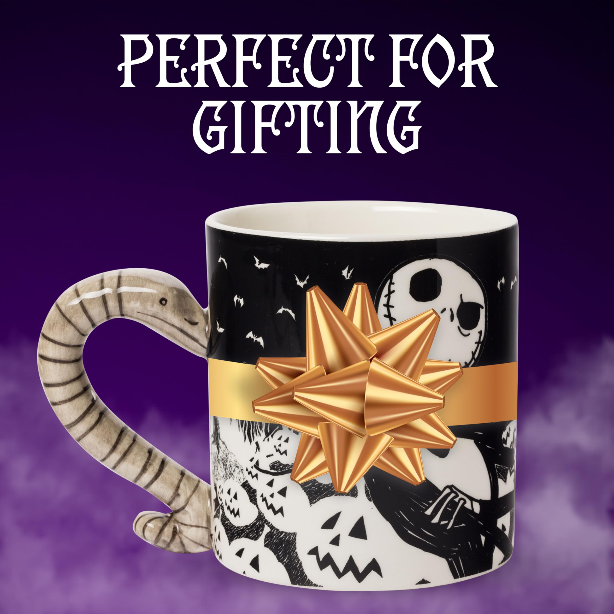 Silver Buffalo Disney Tim Burton's Nightmare Before Christmas Jack Skellington and Moonlight Snake 3D Sculpted Handle Ceramic Mug, 20 Ounces