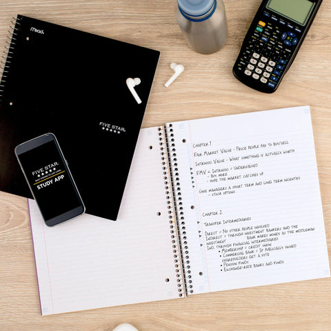 Five Star Spiral Notebook Plus Study App, 1 Subject, College Ruled Paper, 100 Sheets, 8-1/2" x 11", School, Black (72057)