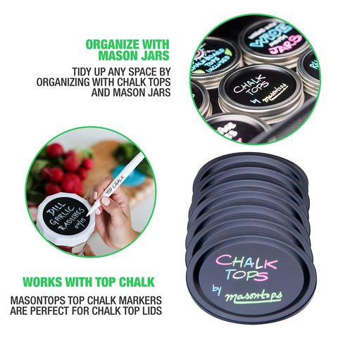 Chalk Tops - Reusable Chalkboard Lids for Mason Jars - 8 Pack - Wide Mouth