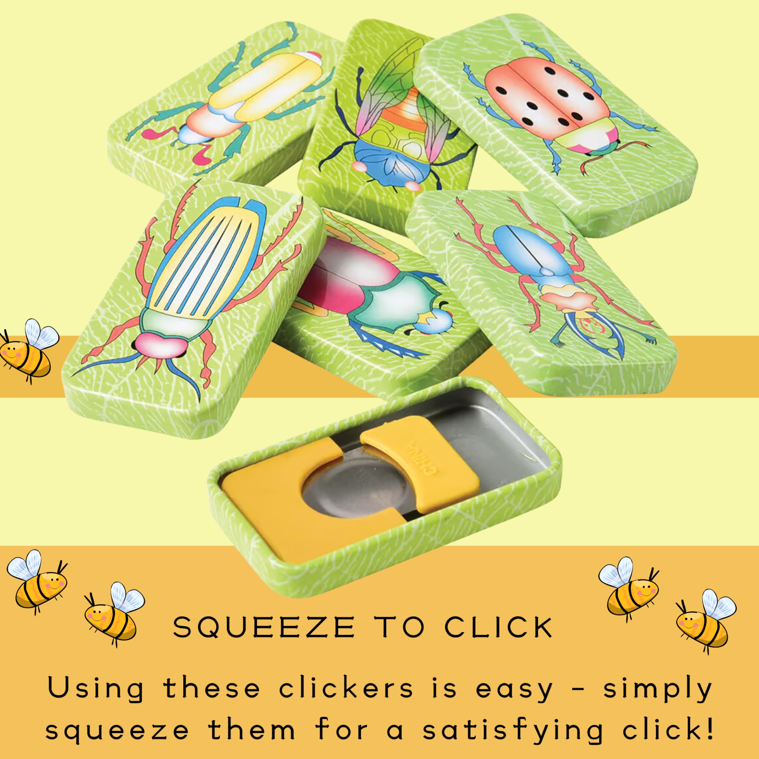 U. S. Toy Bug Clickers, Sturdy Metal/Plastic Noise Makers, Assorted Designs, 1” x 1.75, Birthday Gift for Toddlers, Party Favors, Pack of 12