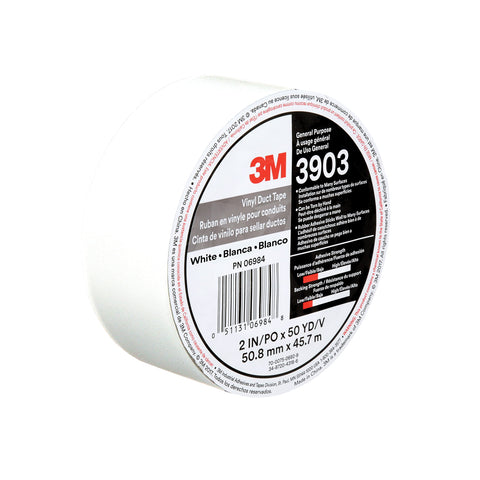 3M Vinyl Duct Tape 3903, White Color, 2 in x 50 yd, 7.3 mil, 1 Roll, Individually Wrapped Conveniently Packaged