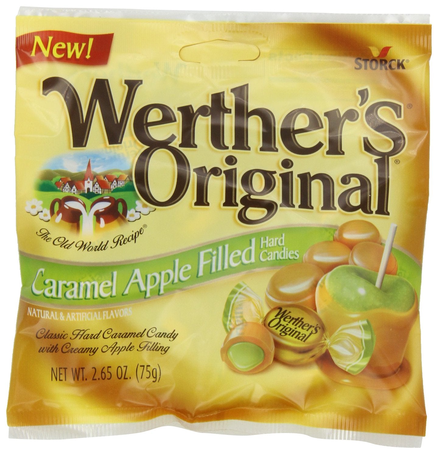 Werther's Original Caramel Apple Filled Hard Candies - Individually Wrapped Hard Candies for Halloween, Parties, or Snacks - 2.65 oz Bags (Pack of 12)