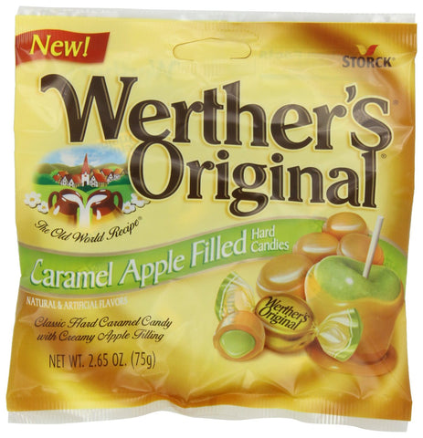 Werther's Original Caramel Apple Filled Hard Candies - Individually Wrapped Hard Candies for Halloween, Parties, or Snacks - 2.65 oz Bags (Pack of 12)