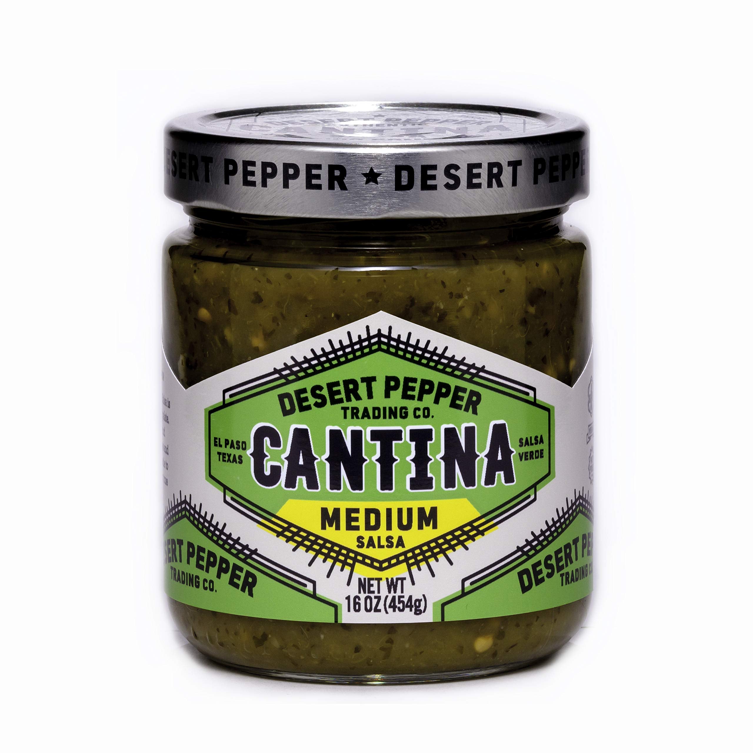 Desert Pepper Trading Company Cantina Salsa, Medium Green, With Green Chiles, Jalapenos, Cilantro, Garlic 16-Ounce (1-Pack)