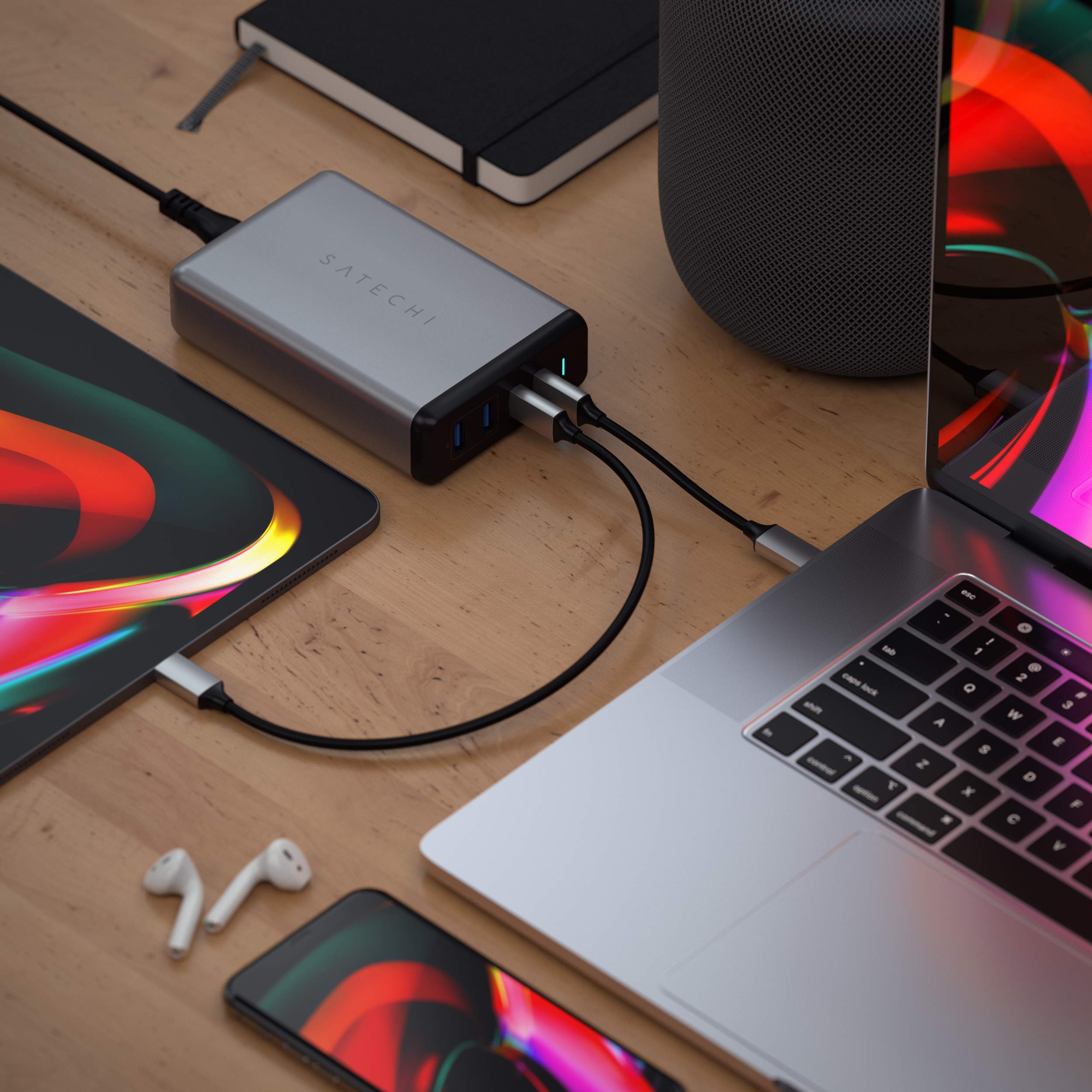 Satechi 108W Pro USB C PD Desktop Charging Station – 2 USBC PD & 2 USB A Ports, Compatible with 2025/2020/2019 MacBook Pro, 2020/2018 MacBook Air, M5/M1 iPad Pro/Air, iPhone 16 (Pro/Pro Max/Plus - US)