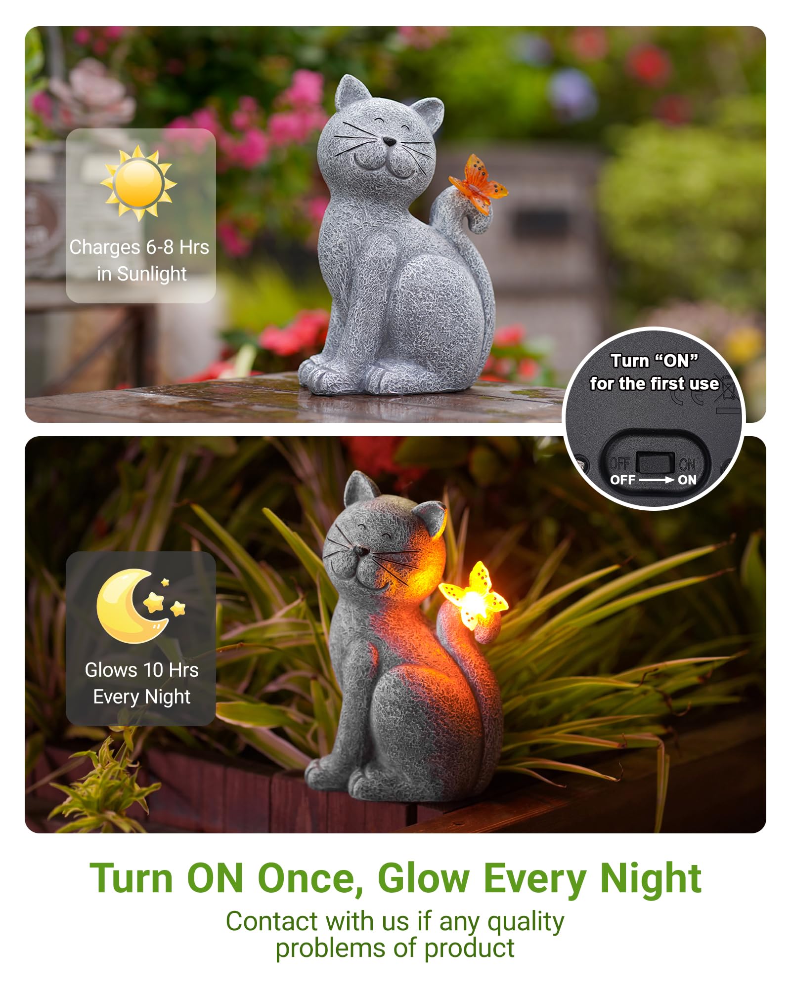 Nacome Cat Outdoor Statues for Garden: Outside Decor with Butterfly Clearance for Yard Art Lawn Ornaments Porch Patio Balcony Home House - Gifts for Mom Grandma Women
