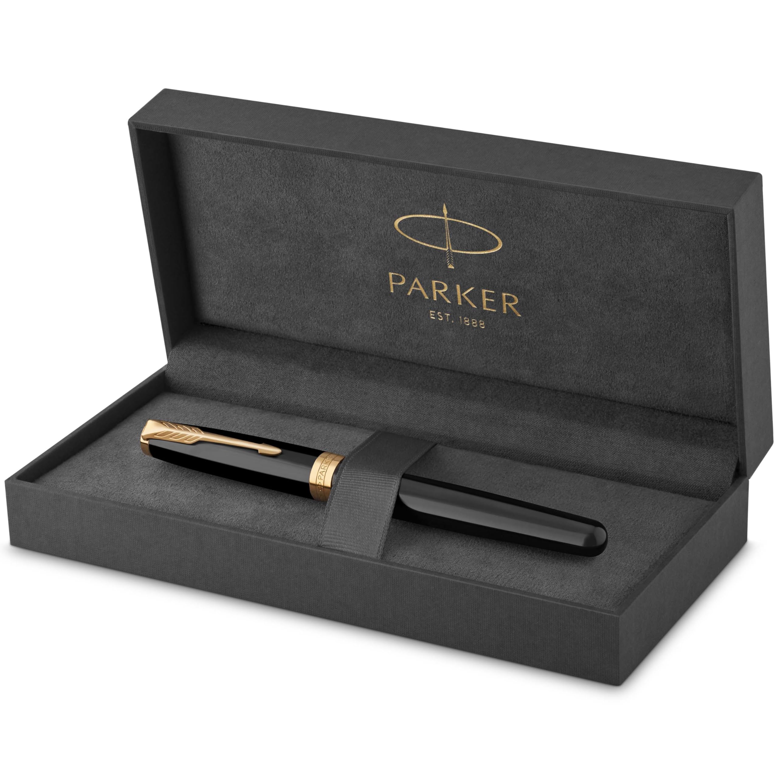 Parker Sonnet Black Lacquer Fountain Pen, Fine Nib, Black Ink