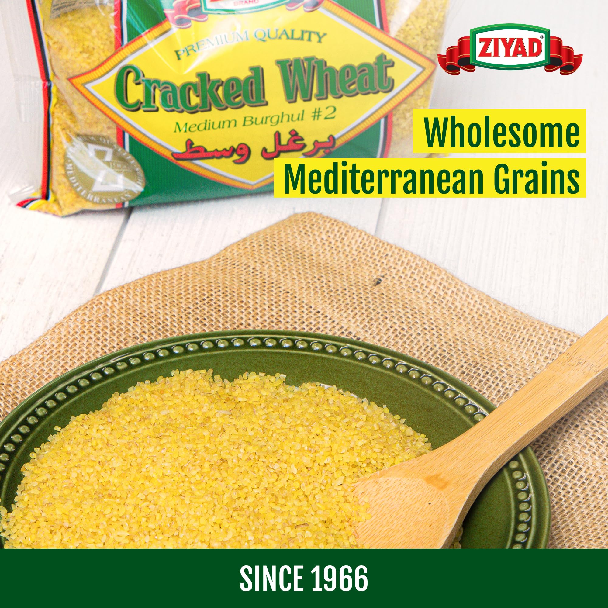 Ziyad Cracked Wheat Bulgur – Fiber-Rich Whole Grain, Nutty Flavor & Chewy Texture – Ideal for Tabbouleh, Kibbeh, Curries, Soups & Salads – Easy 30-Minute Prep, Vegan – No. 2 Medium, 16oz
