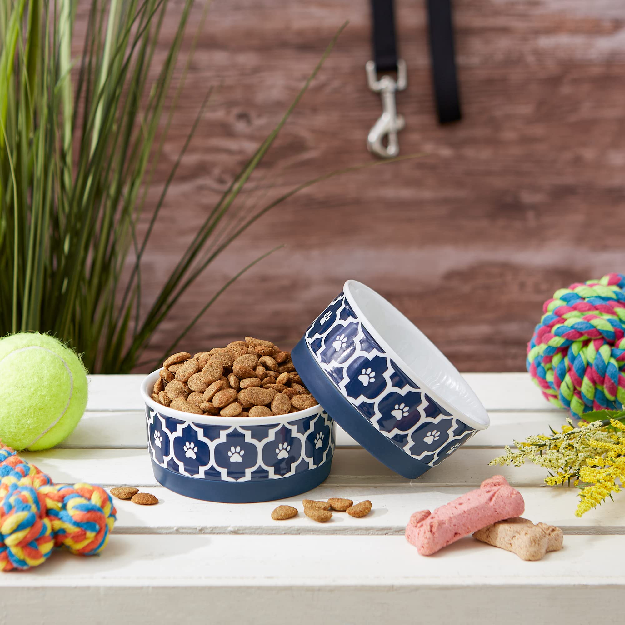 Bone Dry Lattice Collection Pet Bowl & Canister, Small Set, 4.25x2", Nautical Blue, 2 Count
