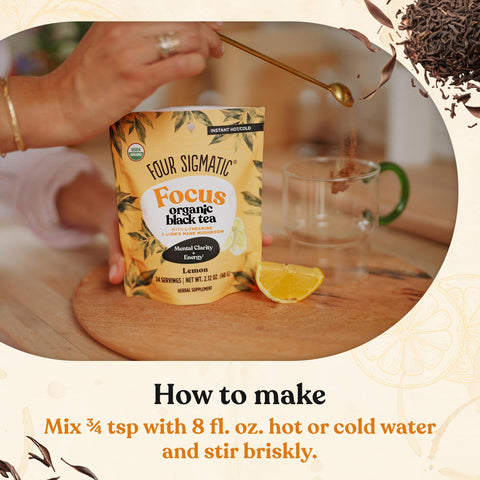 Four Sigmatic Think Organic Black Tea | Instant Lemon Tea w/Lion's Mane & L-Theanine for Mental Clarity & Focus | Organic Herbal Teas w/Adaptogens | Vegan, Gluten-Free | Lemon, 24 Servings