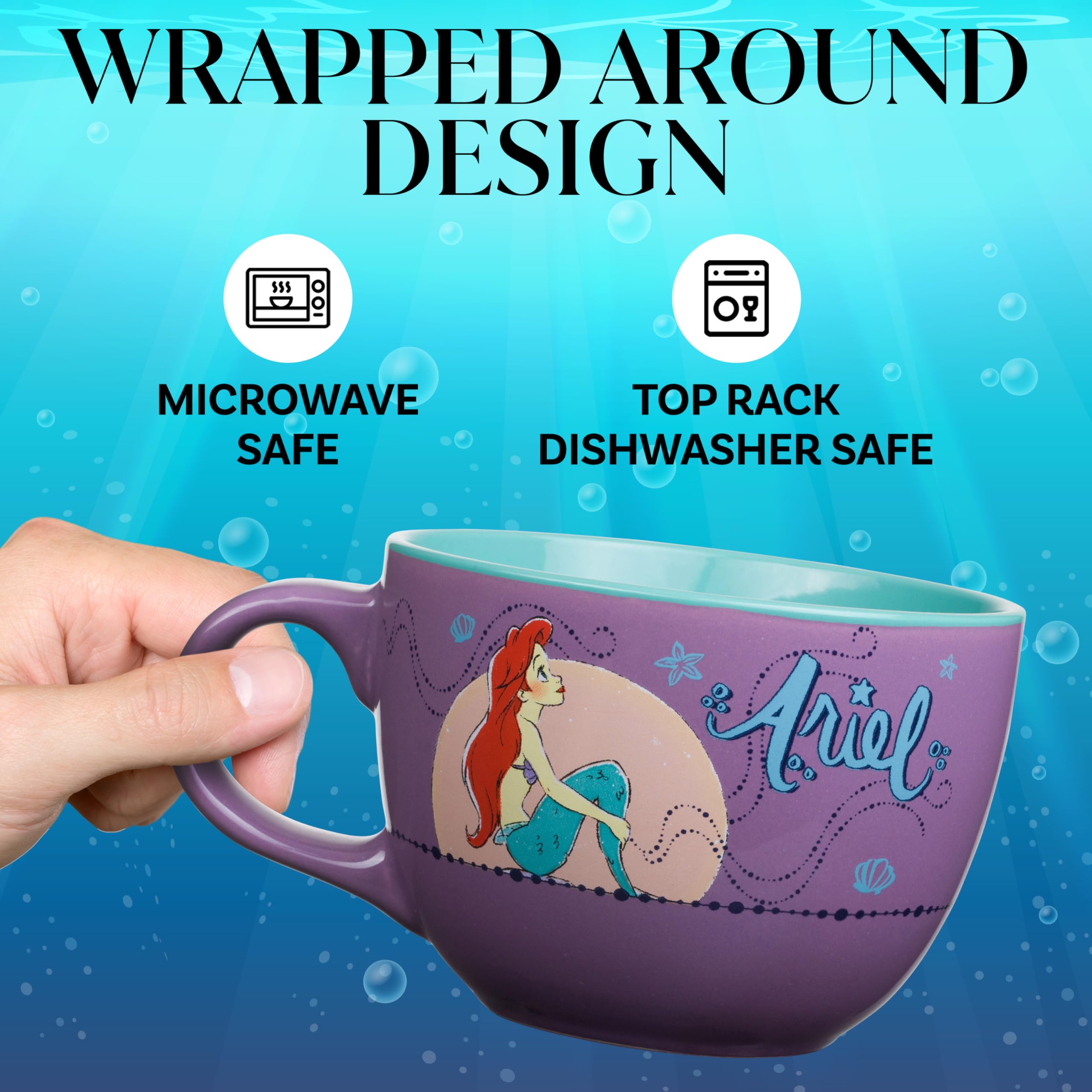 Silver Buffalo Disney Princess Little Mermaid Ariel Moonlight Ceramic Soup Mug, 24 Ounces