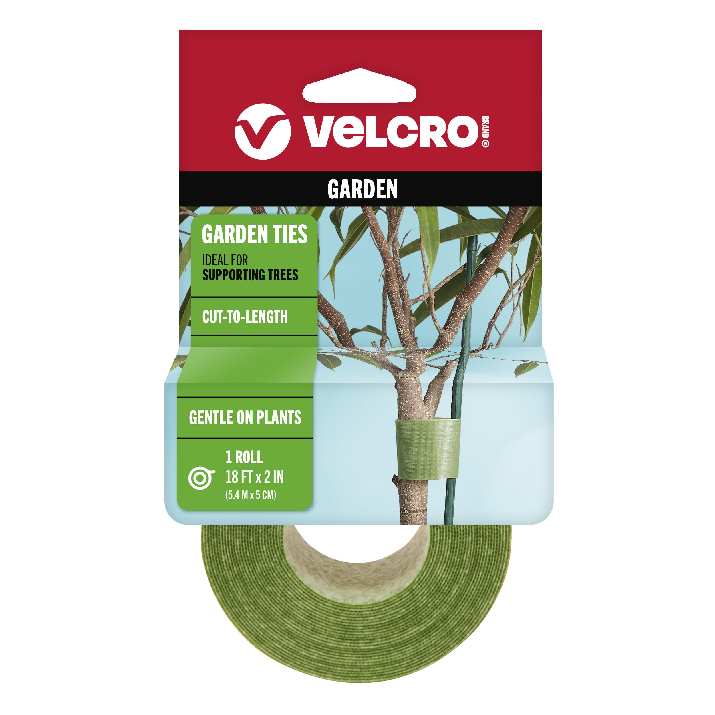 VELCRO Brand ONE-WRAP Ties | Tree and Plant Supports for Effective Growing | Strong Gardening Grips are Reusable and Adjustable | Cut-to-Length, 18 ft x 2 in, Green-Recycled Plastic