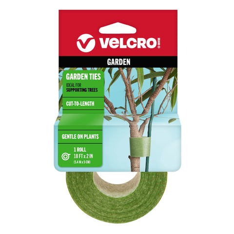 VELCRO Brand ONE-WRAP Ties | Tree and Plant Supports for Effective Growing | Strong Gardening Grips are Reusable and Adjustable | Cut-to-Length, 18 ft x 2 in, Green-Recycled Plastic