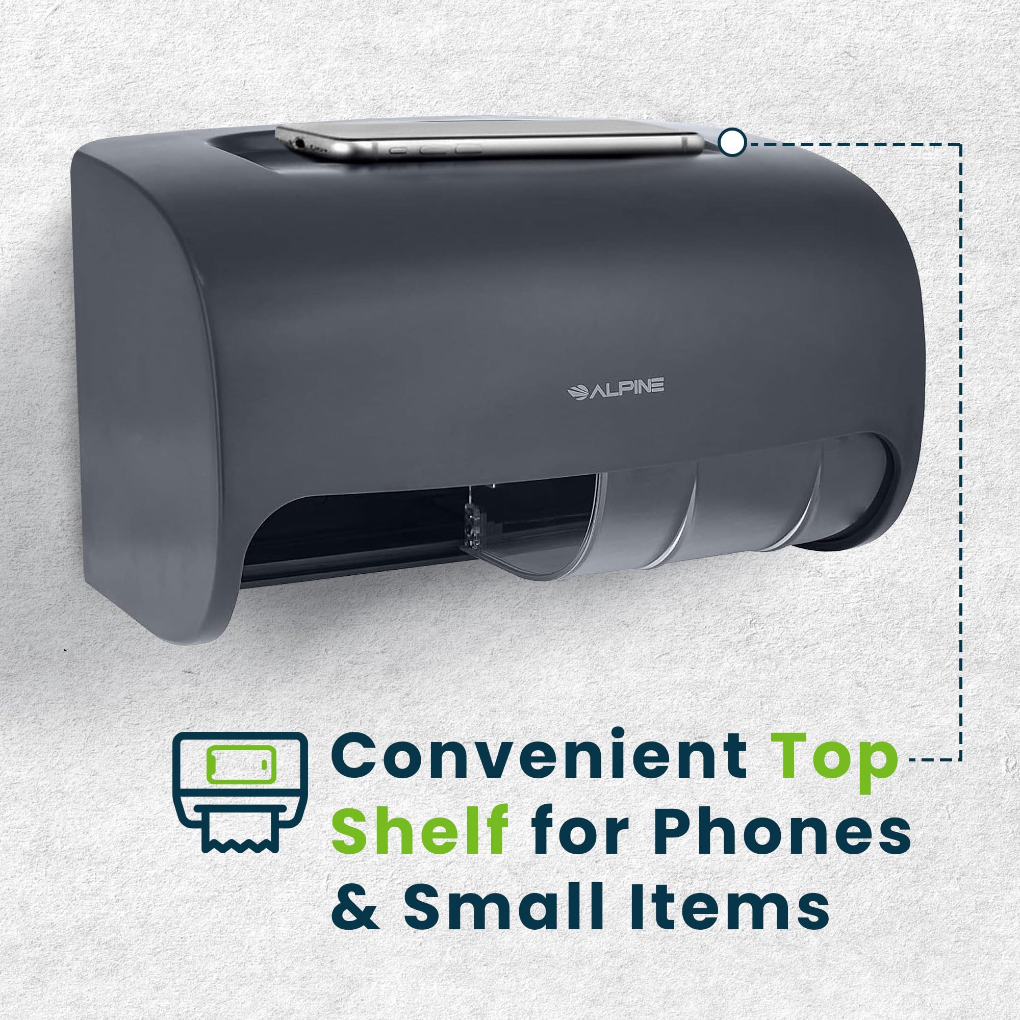 Alpine Commercial Toilet Paper Dispenser - Double Toilet Paper Holder Wall Mount for Less Frequent Paper Roll Refill