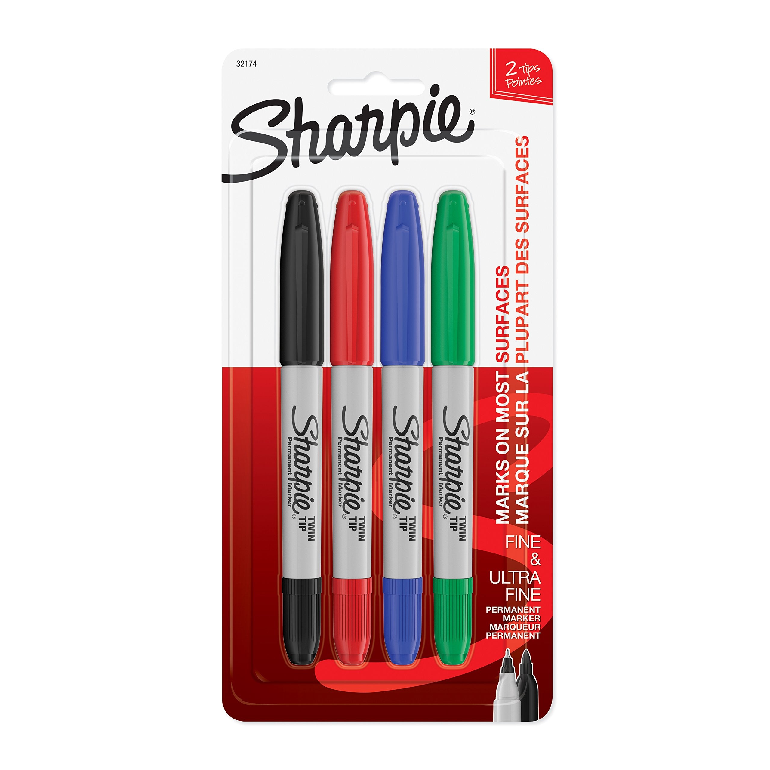 Sharpie 32174PP Twin Tip Permanent Markers Fine and Ultra Fine Assorted Colors 4 Count