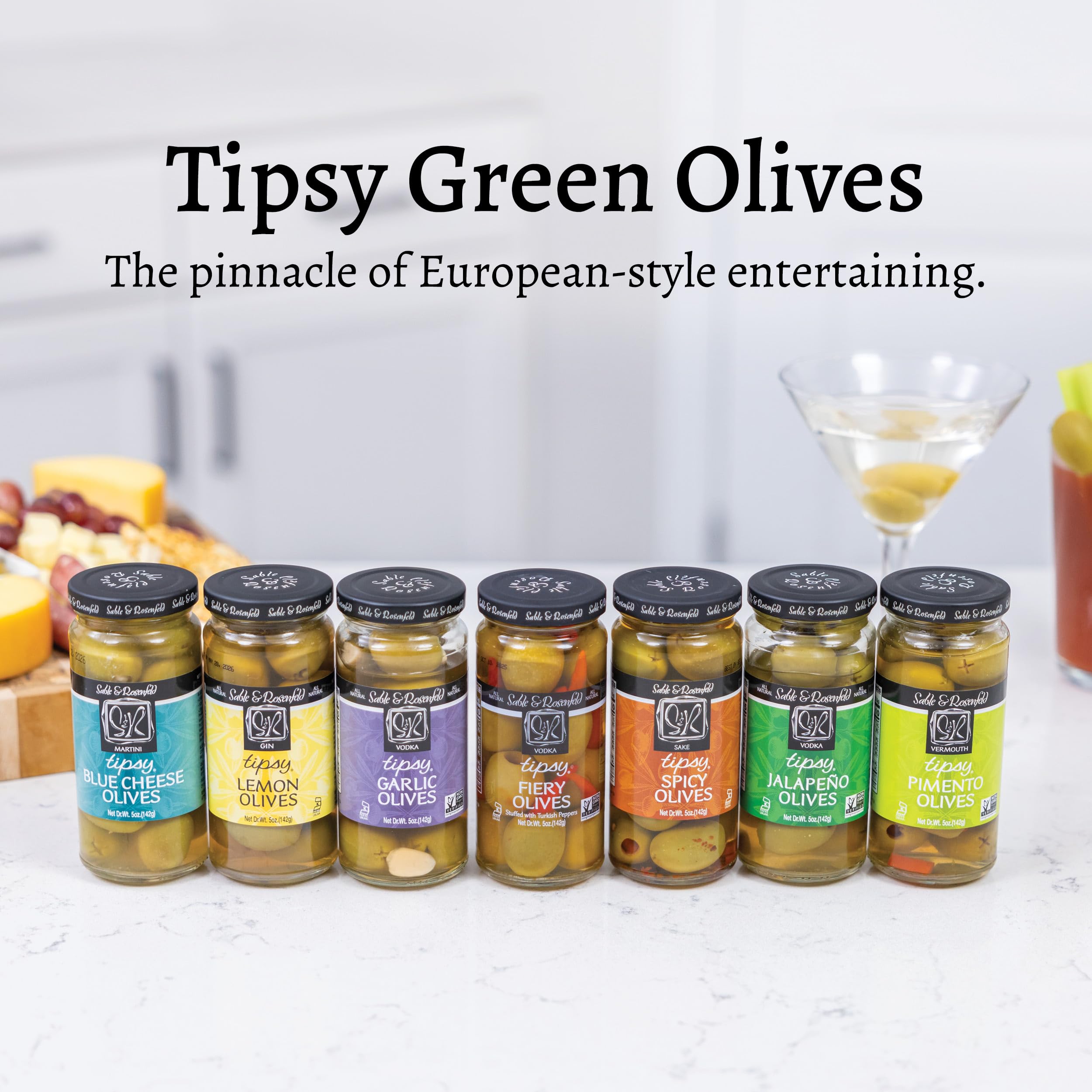 Sable & Rosenfeld Martini Tipsy Blue Cheese Olives 5 oz Jar (Pack of 1), Large Stuffed Green Olives, Cocktail Garnish, Perfect for Salads