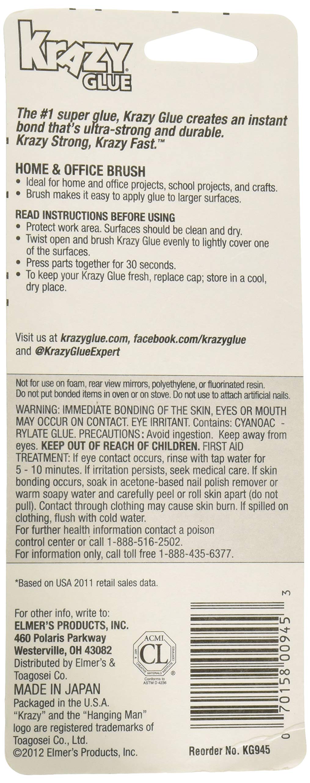 Krazy Glue Home and Office Brush-On Glue, 0.18 oz (Pack of 6)